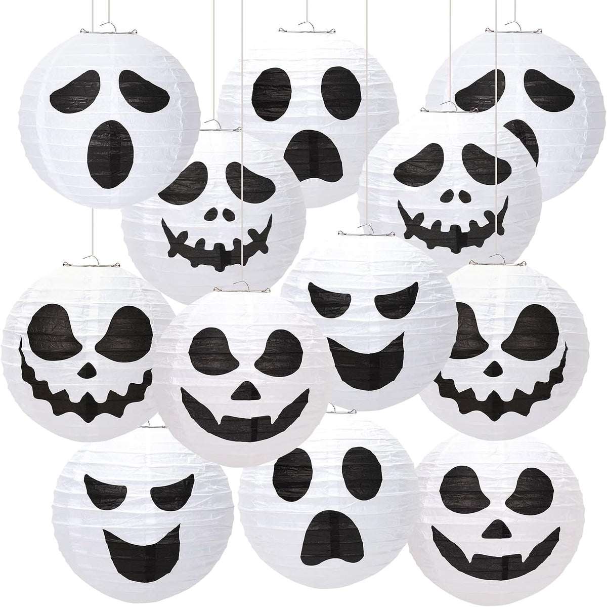 DECYOOL 12PCS Halloween Paper Lanterns, Hanging White Ghost Ornaments