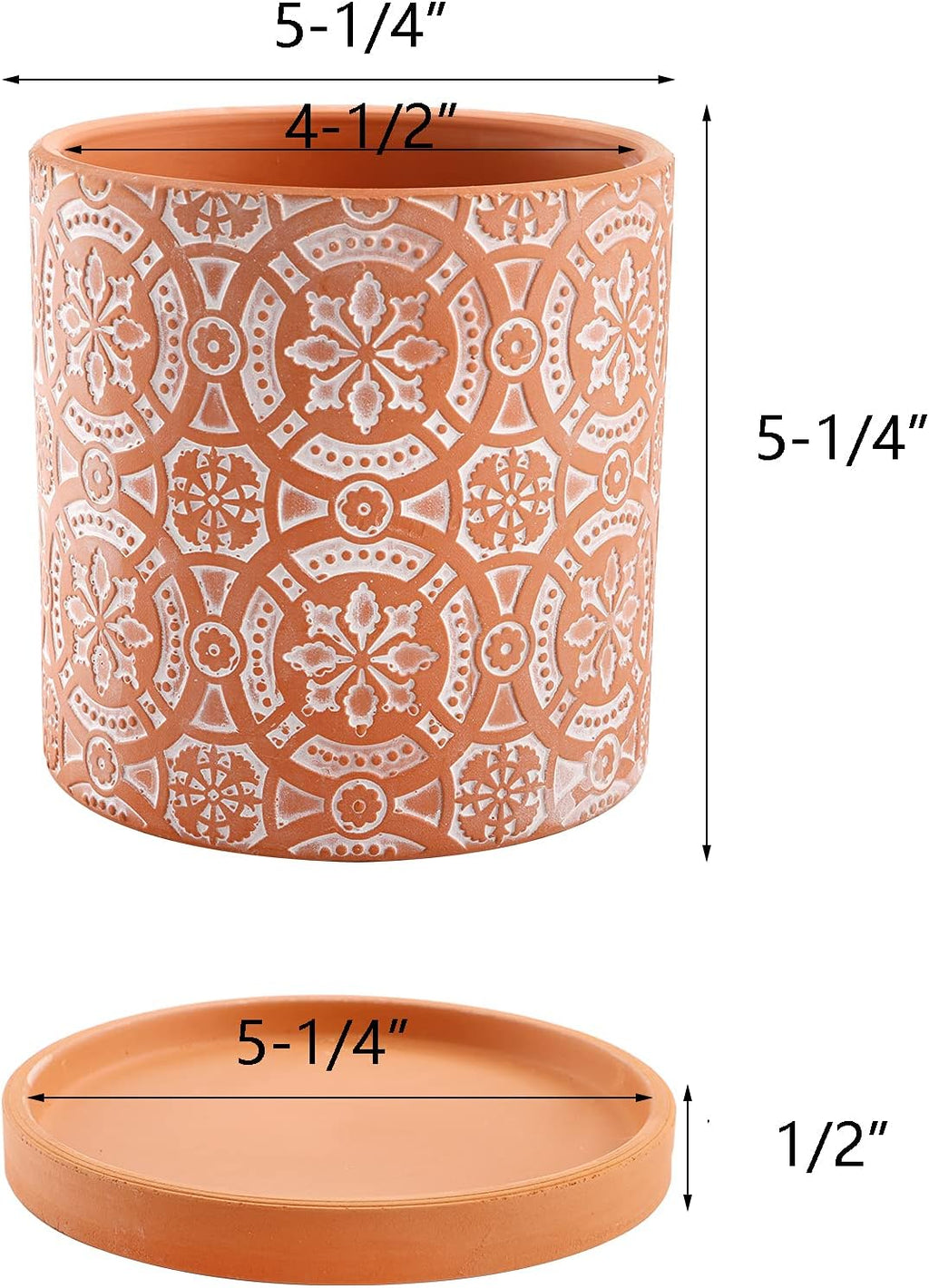 2 Pack Terracotta Plant Pot, 5'' Red Clay Planter Pot with Boho Flower Pattern, Ceramic Cactus Flower Planter Succulent