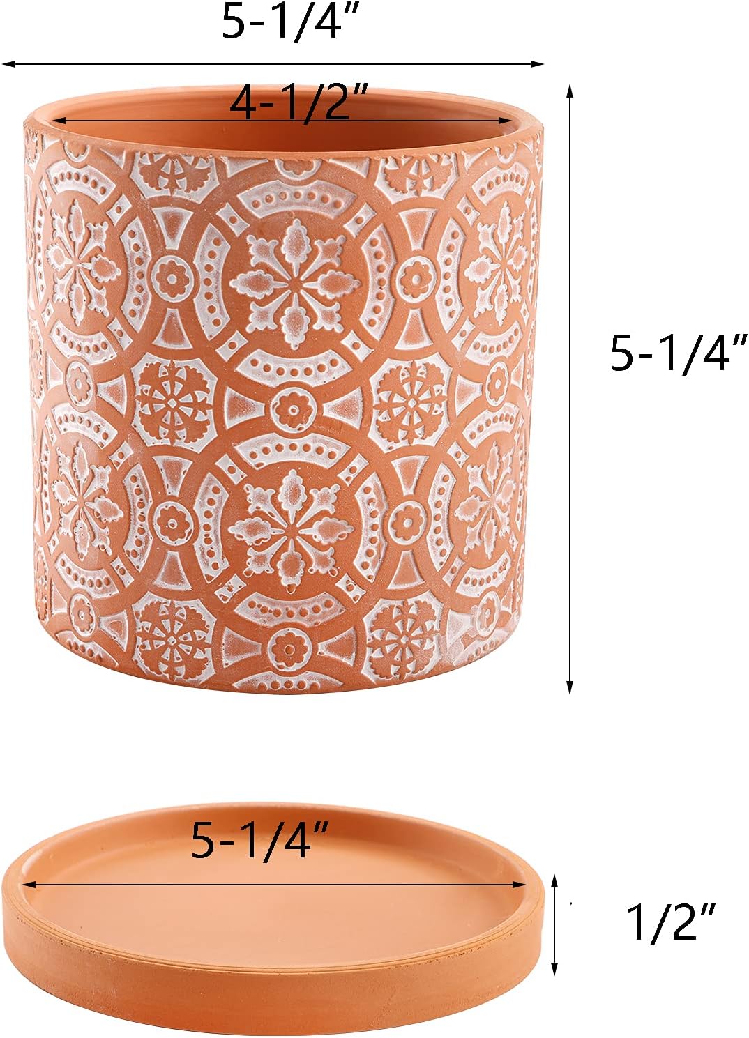 2 Pack Terracotta Plant Pot, 5'' Red Clay Planter Pot with Boho Flower Pattern, Ceramic Cactus Flower Planter Succulent