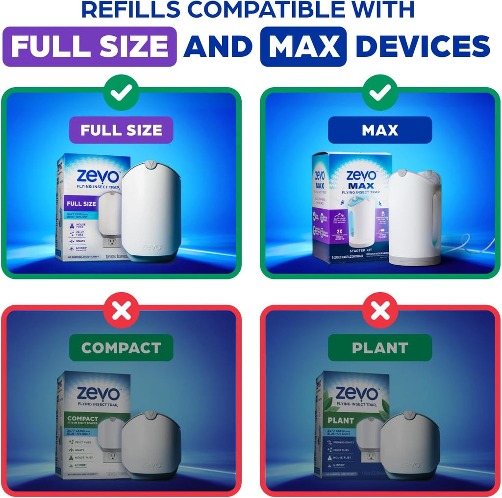 Zevo Flying Insect Trap Refill Cartridges for Fruit Flies & Gnats, 8 Count | Fits Zevo MAX & Zevo Flying Insect Trap