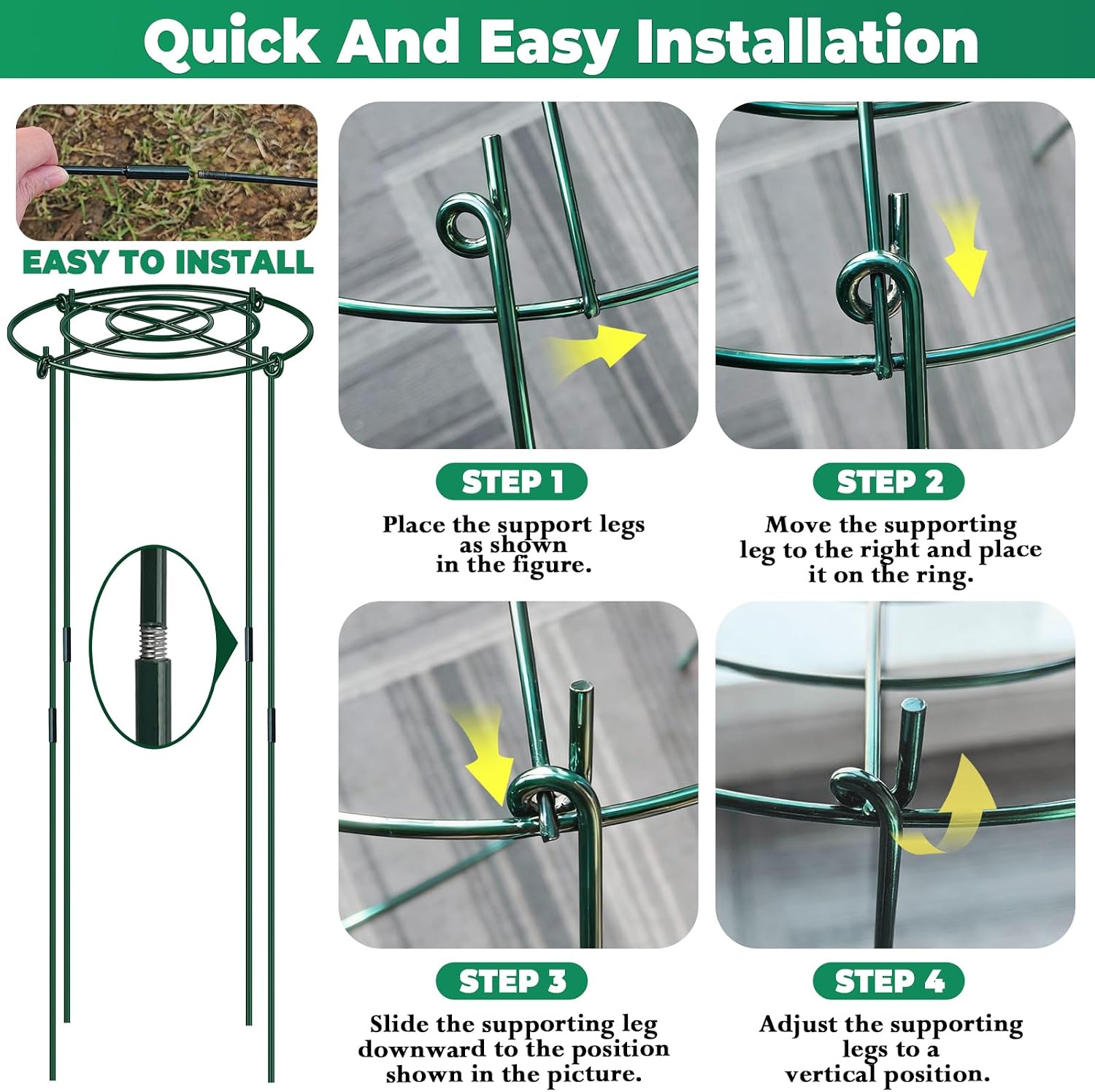 QwayHome 6Pack Peony Cages and Supports 33''H x 13''D Grow Through Large Plant Support, Adjustable High, Heavy Duty