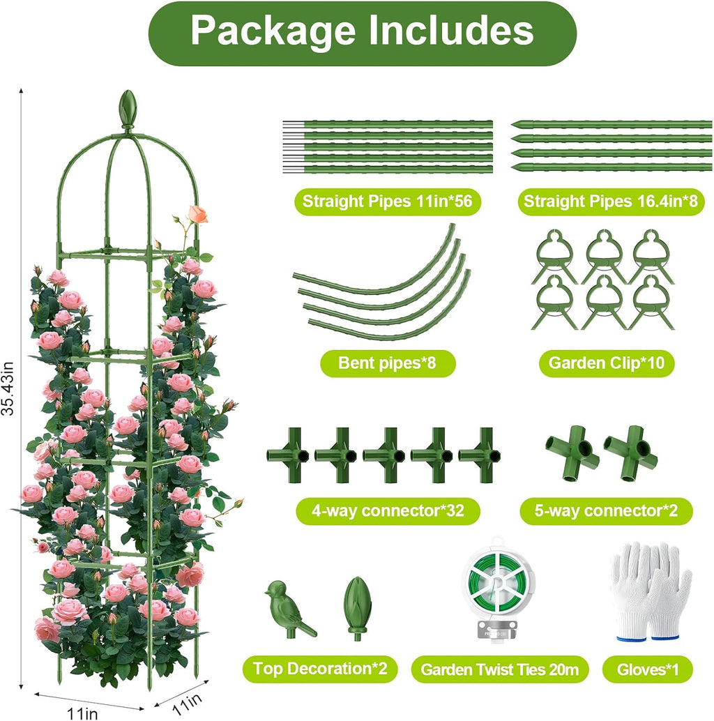 2 Pack Garden Obelisk Trellis, 70IN Tall Plant Support for Climbing Vine, Metal Covered Plastic Rustproof Heavy Duty