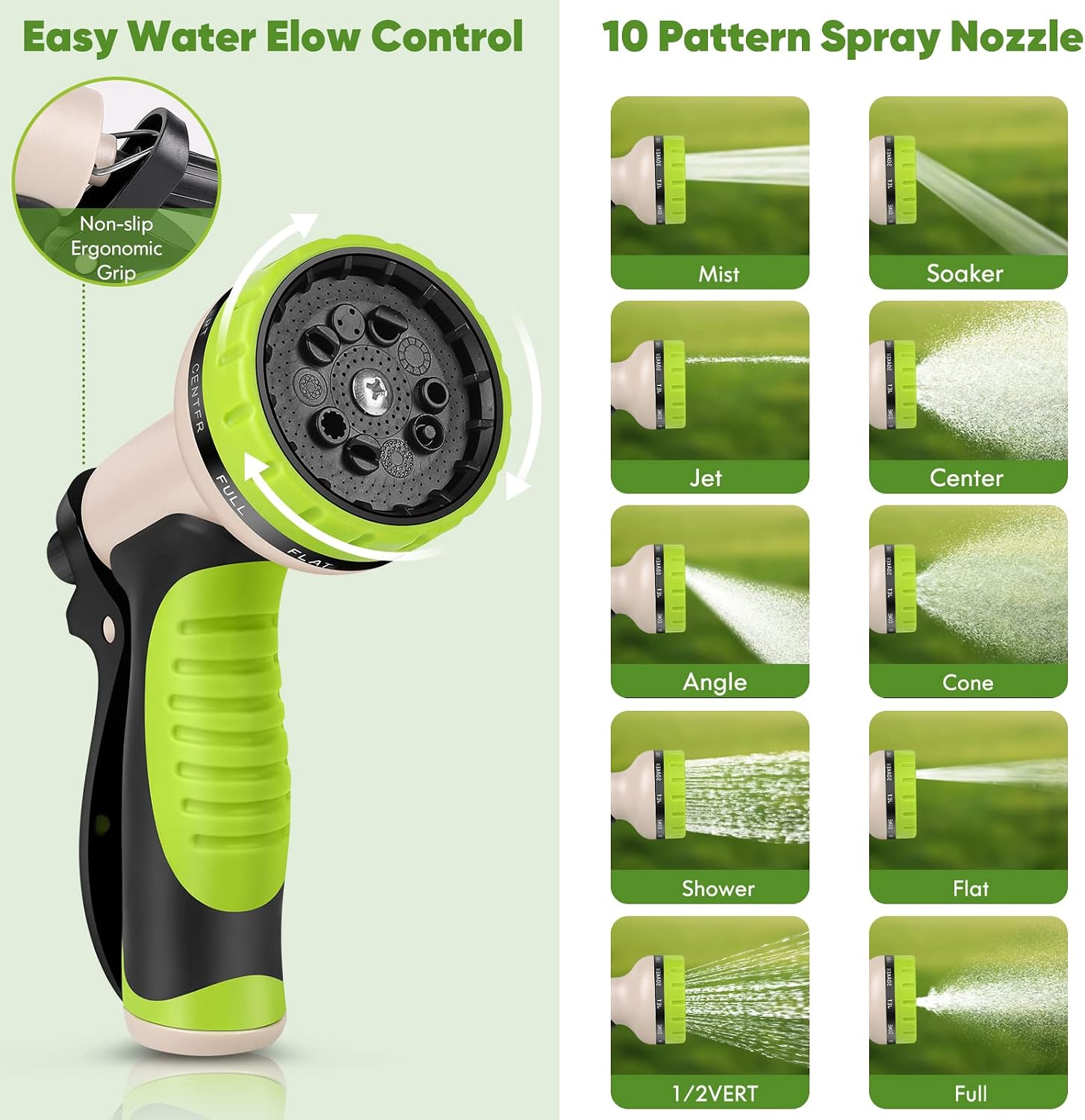 Unywarse Garden Hose 50FT Metal Water Hose with 10 Function Nozzle No-Kink | Flexible, Leak-proof, Heavy Duty