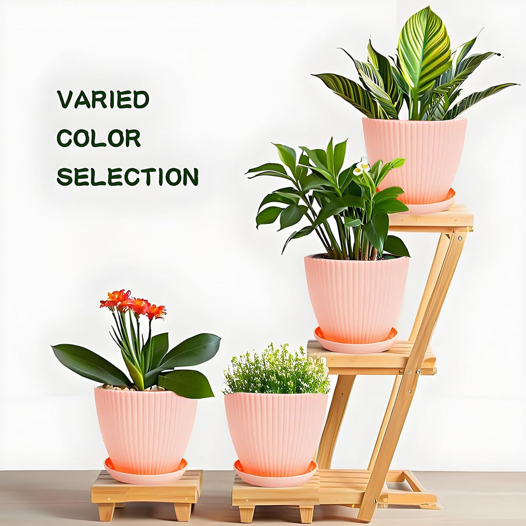 7 Inch Large Plant Pots, 6 Pack Flower Pots with Drainage Hole and Tray Saucer Plastic Plant Pot for Outdoor Indoor
