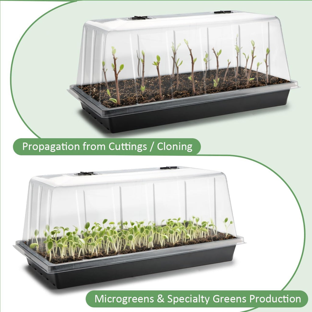 1020 Seed Starting Trays with Tall 7.3" Humidity Dome, No Hole, 10-Pack | Heavy Duty Plant Tray with High Lid for