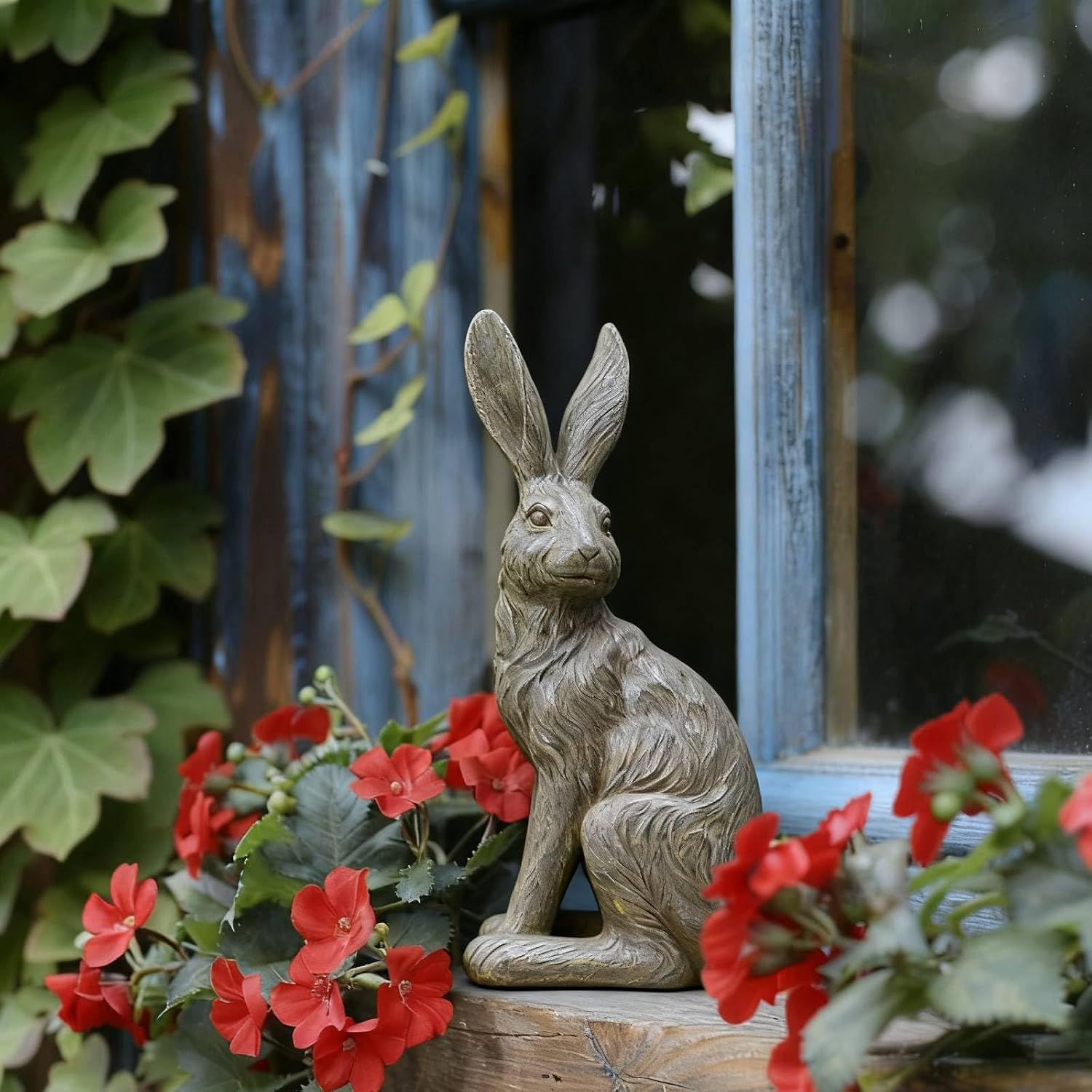 DiliComing Outdoor Rabbit Garden Statue 12 Inch Grey Bunny Yard Decor | Large Easter Bunny Decor, Resin Animal
