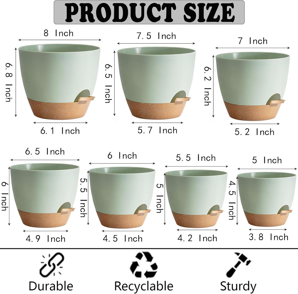 Self Watering Plant Pot with Drainage Hole,Plant Pots Outdoor Flower Pots for Indoor Plants,Modern Green Plastic Self