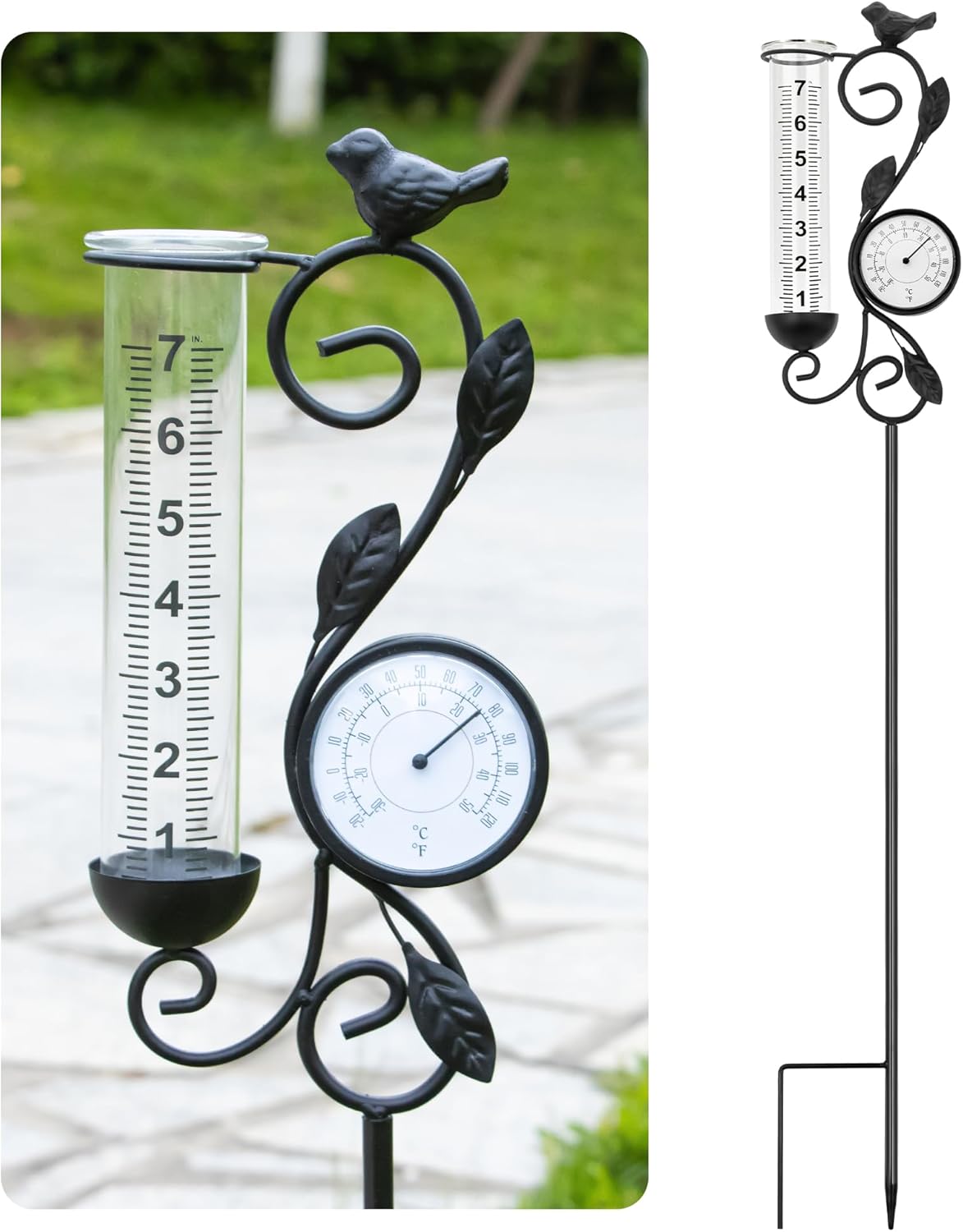 35'' Tall Hummingbird Rain Gauge Outdoor, Solar Rain Gauge