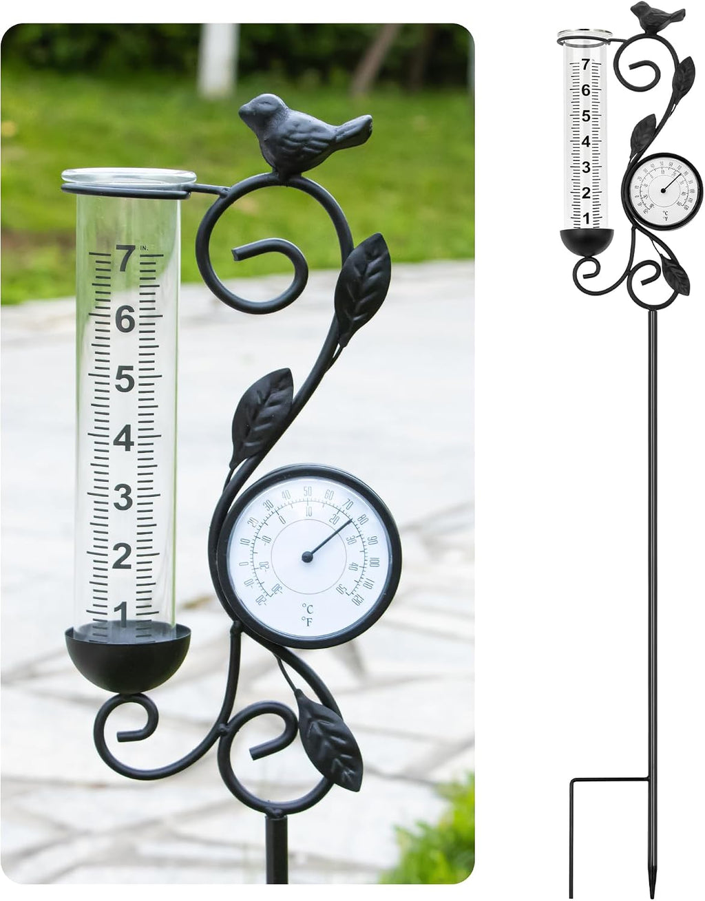 27'' Tall Rain Gauge Outdoor with Luminous Beads