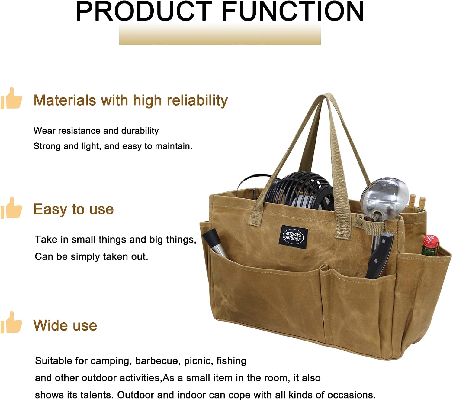 Portable Garden Camping Tool Storage Bag,Waxed Canvas Firewood Carrier Tote bag,Collapsible Sturdy Garden Basket Great