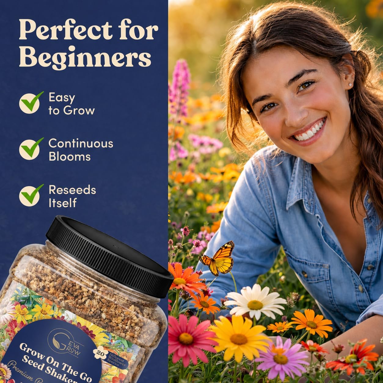 Bulk Wildflower Seed Shaker – Perennial Flower Seeds Mix to Plant Anywhere, by Geva Grow | 20 - Different Type