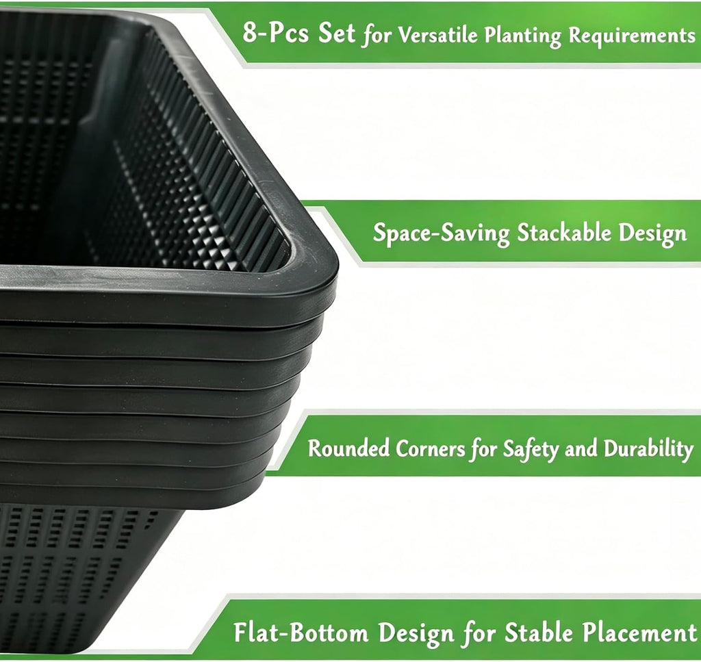 8 Pcs 9 Inch Pond Plant Baskets for Plants Hydroponics Net Pots Water Garden Plant Pots Black Plastic Pond Basket