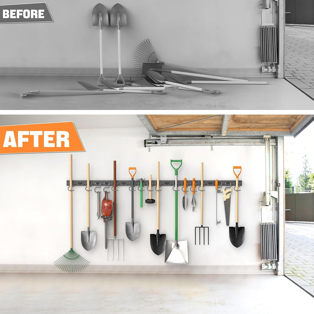 TORACK Plastic Wall Mounted Mop and Broom Holder, Garden Tools Organizer for Garage Wall, Yard Tool Storage Rack for