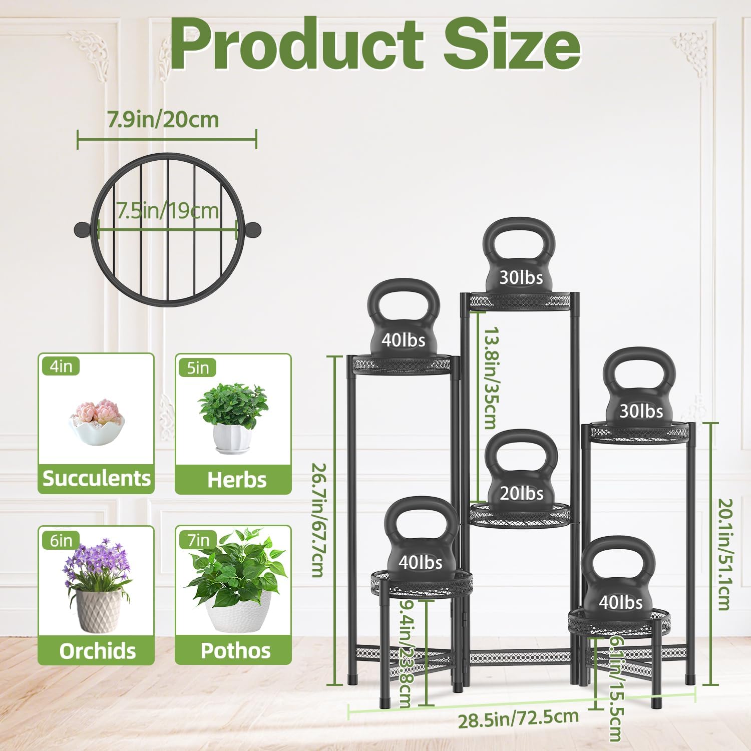 iDavosic.ly Plant Stand Indoor Outdoor, 6 Tier Iron Corner Shelf, Black | Tiered Tall Flower Display Holder, Folding