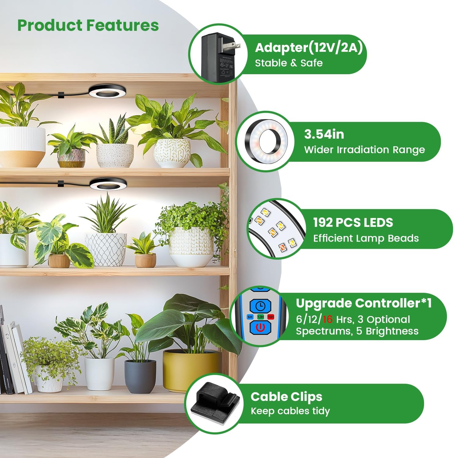 Wiaxulay Grow Lights for Indoor Plants, Full Spectrum Plant Light 12V/2A | 192 LEDs Under Cabinet Grow Lamp with Auto