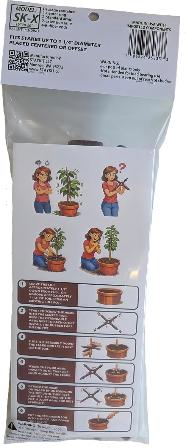 Adjustable Plant Stake Support Holder Brace for Potted Plants (XL). Adjusts from 16" to 26". Fits Stakes up to 1.25" in