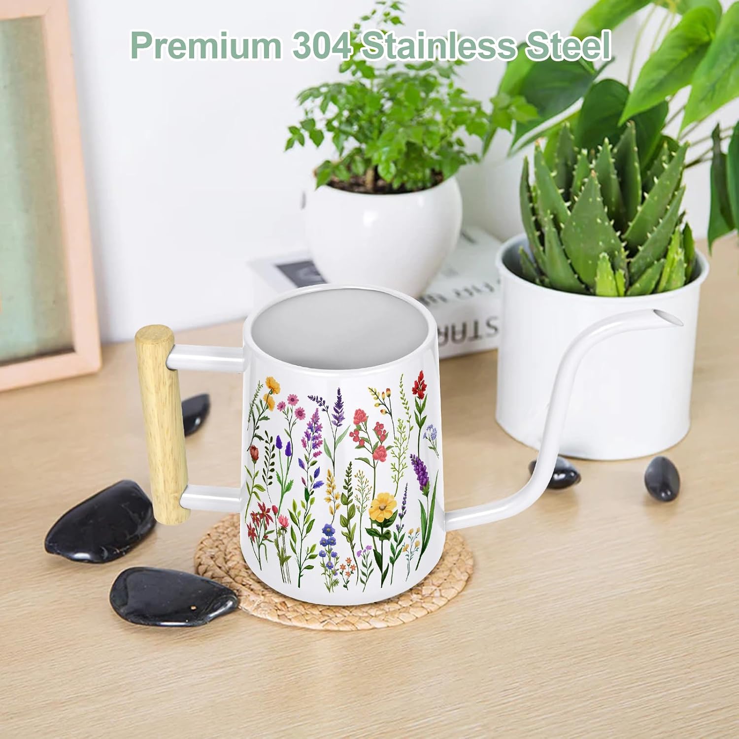 Watering Can Indoor Plants, 35 oz/1000 ml Metal Stainless Steel Watering Can Pot with Long Spout for Indoor House