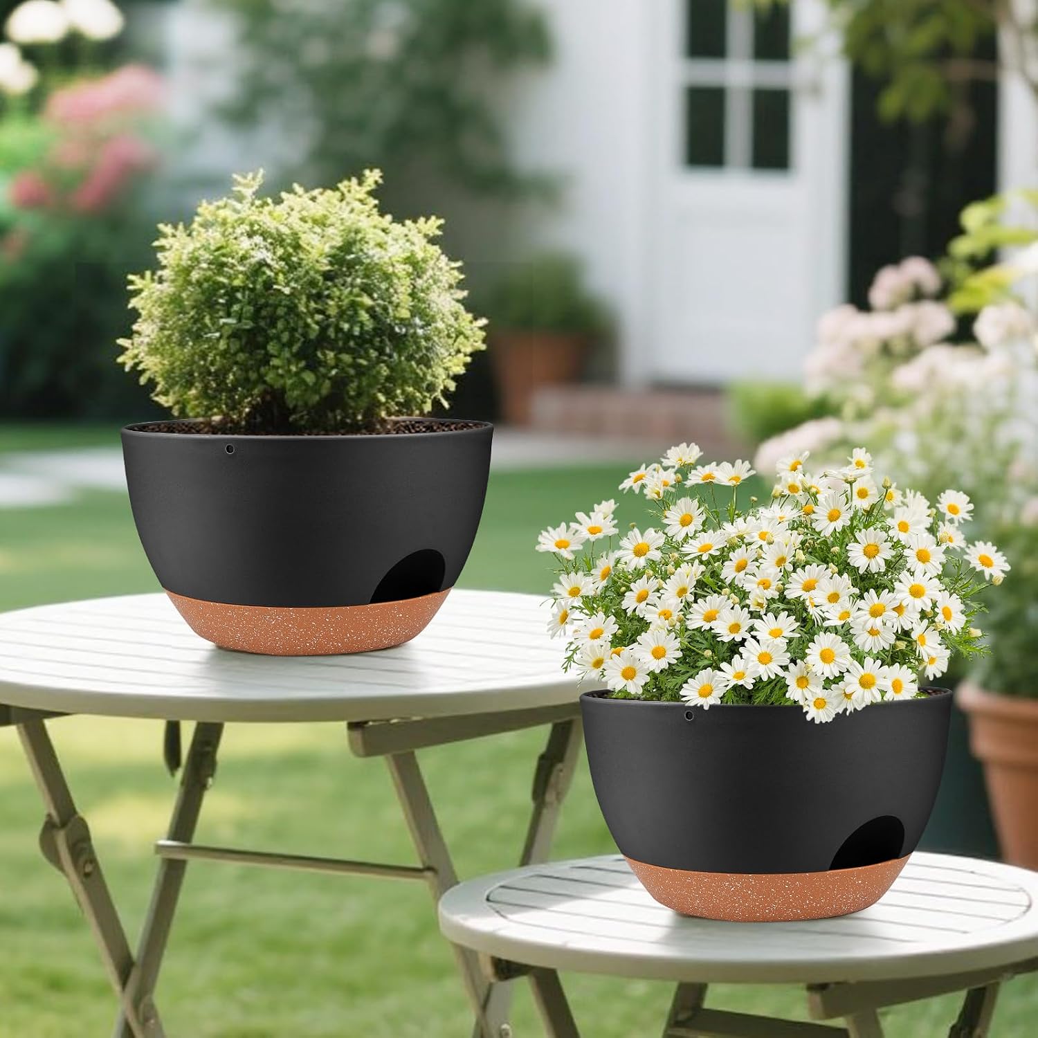 Vanslogreen Plant Pots 12inch Self Watering Pots, Set of 2 Plastic Planters with Drainage Holes and Saucers, Flower