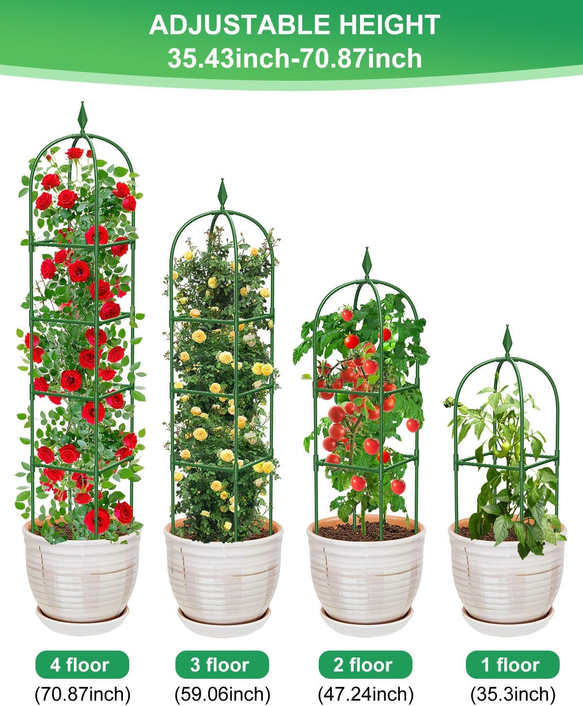 MYMULIKE 2 Pack Garden Obelisk Trellis for Climbing Plants Outdoor & Indoor - 6Ft Rustproof Garden Trellis Plant