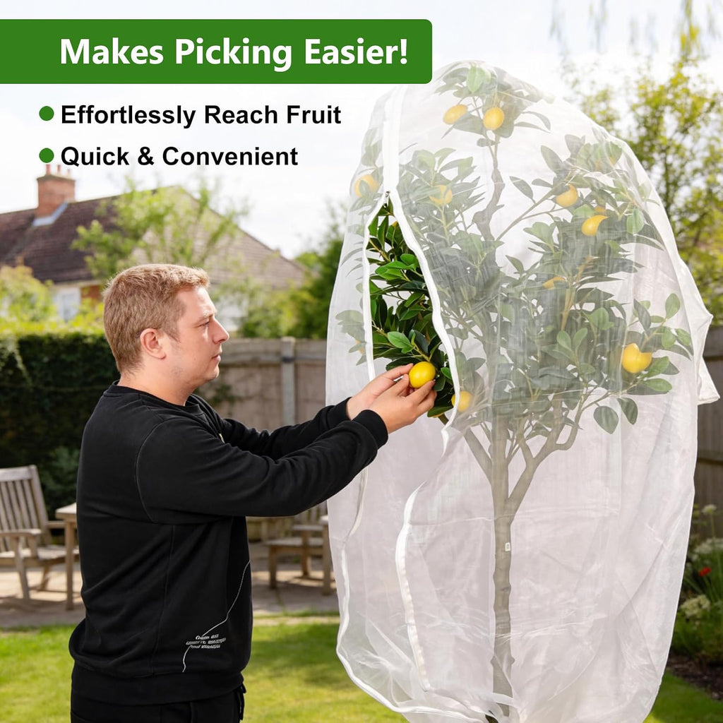 Jevrench 4-Pack 2.6 x 3.6 ft Garden Netting Bags with Zipper and Drawstring | Bird Netting for Garden Protection, Plant