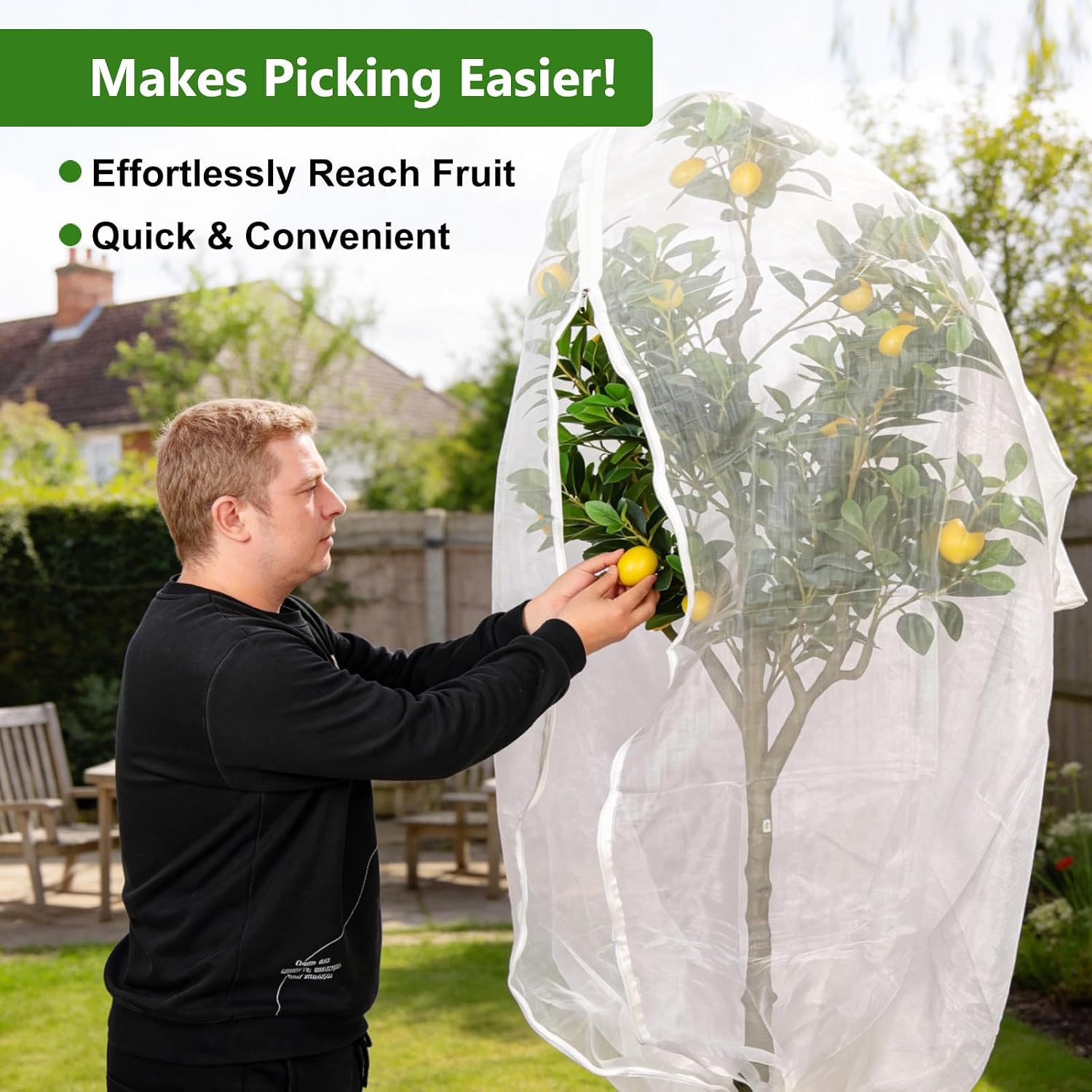 Jevrench 4-Pack 2.6 x 3.6 ft Garden Netting Bags with Zipper and Drawstring | Bird Netting for Garden Protection, Plant