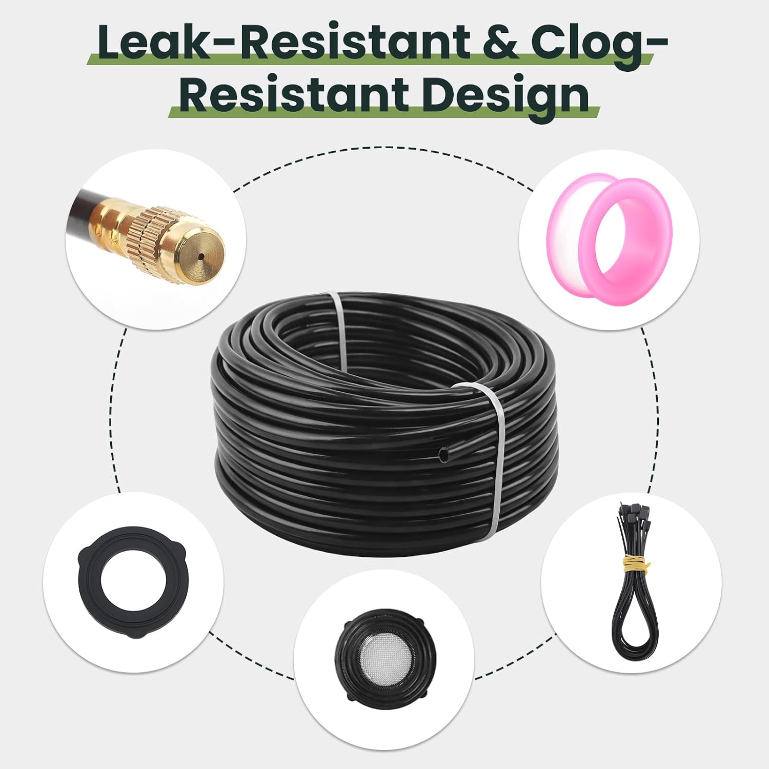 200Ft Drip Irrigation System,1/4" 360°Bendable Fast-Lock Tubing with40pcs Adjustable Misting Copper Nozzles, Automatic