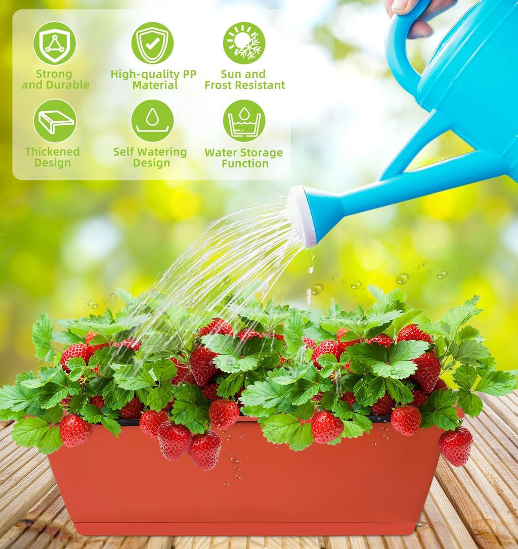 LOCONHA 7 Pack Window Box Planter, Plastic Vegetable Flower Planters Boxes | 17 Inches Rectangular Flower Pots with