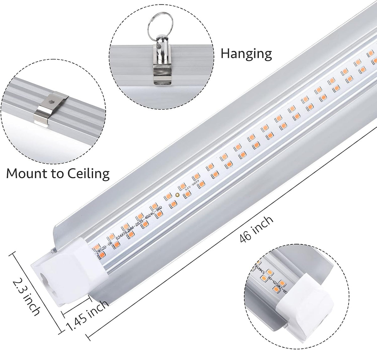 Grow Light for Indoor Plants,4ft T8, 180W(4 x 45W, 1080W Equivalent), Super Bright, Full Spectrum Sunlight Plant Light