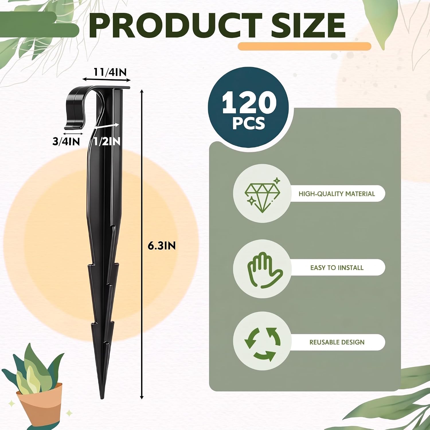 Pangda 120 Pack Irrigation Stakes 1/2 Inch Tubing, 6.3" Long Drip Anchor | Hold down Drip Irrigation Hose and Sprinkler
