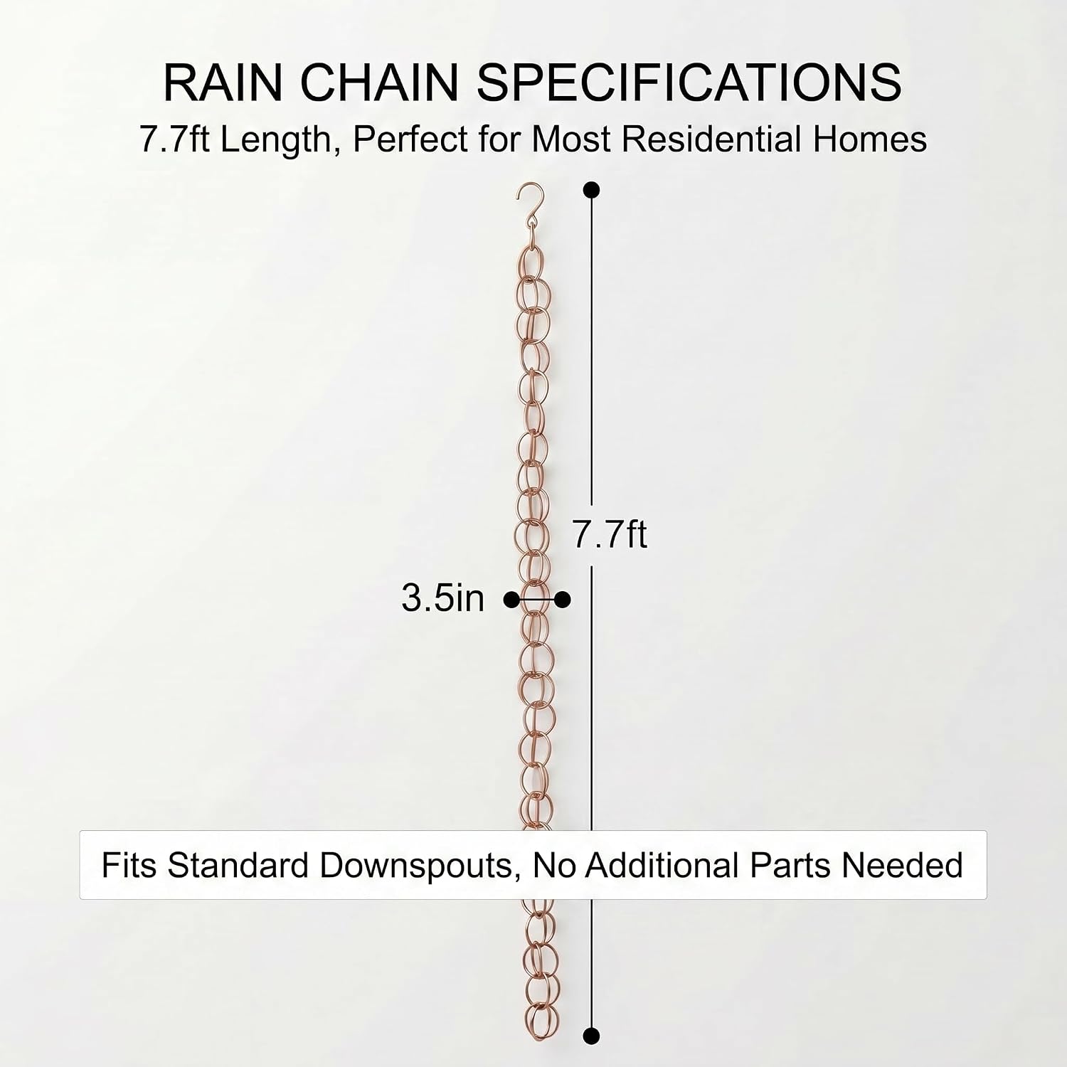 Topadorn 7.7FT Copper-Tone Double Ring Rain Chain | Modern Decorative Metal Downspout Replacement, Adjustable Outdoor