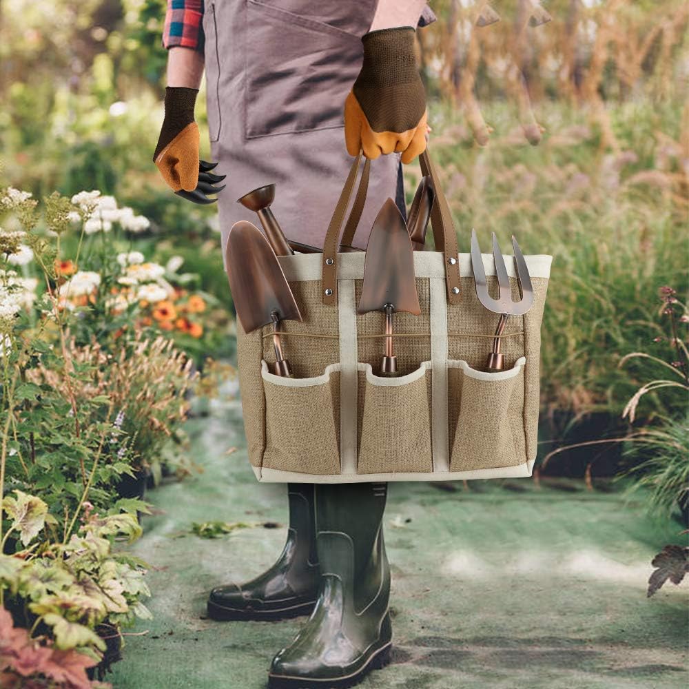 1 Gallon Galvanized Steel Watering Can with 3 Pcs of Garden Tools, 1 Pc of Pruning Shear, 1 Pair of Gardening Gloves，1