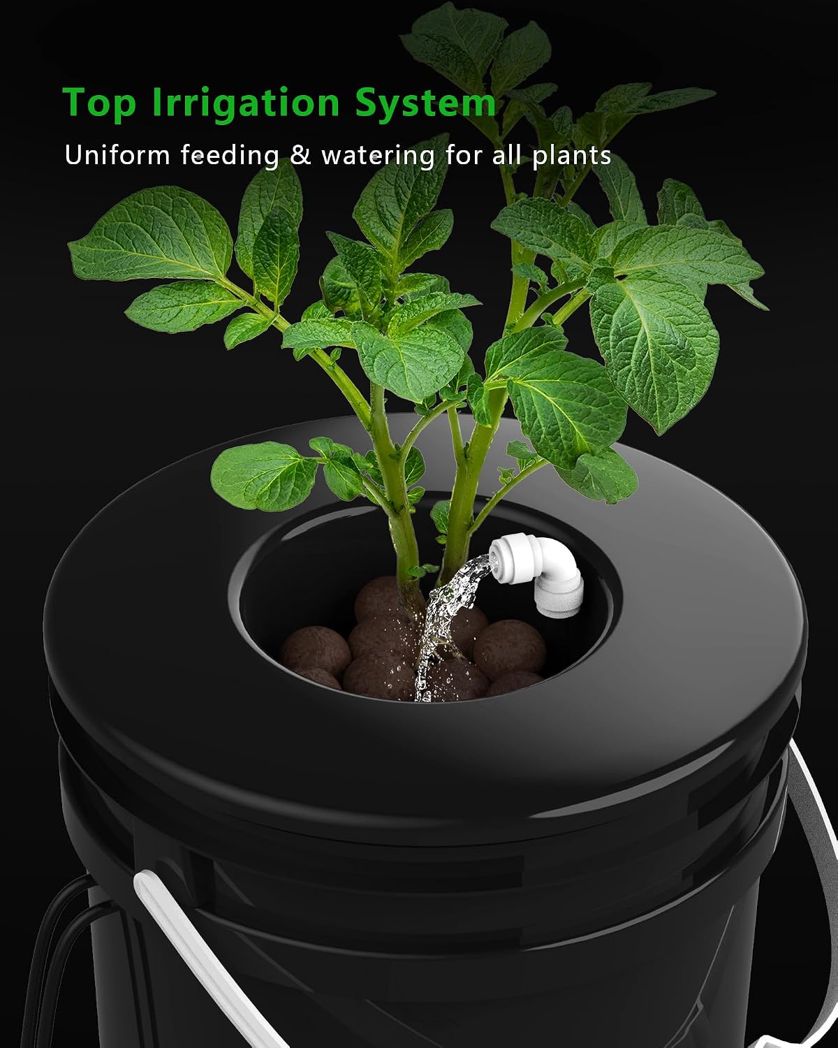 2 Buckets 5 Gallon DWC Hydroponic System, Built-in Drain Tap, Top Drip Kit with 12W 4-Outlet Air Pump, Rockwool, Clay