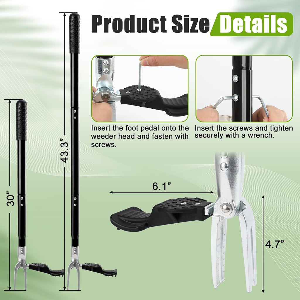 Stand Up Weed Puller Tool, 4-Claw Steel Head Heavy Duty Weeder, Adjustable Long Handle Garden Weeding Tool for