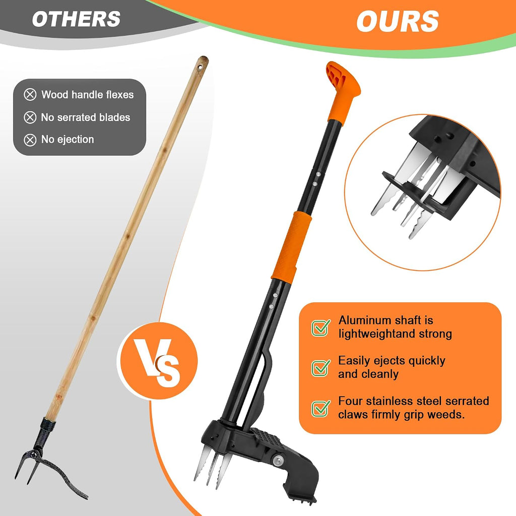 Weed Puller Tool,4-Claw Heavy Duty Gardening Stand-Up Weeder Puller,Ergonomic Long Handle,3 High-Strength Stainless