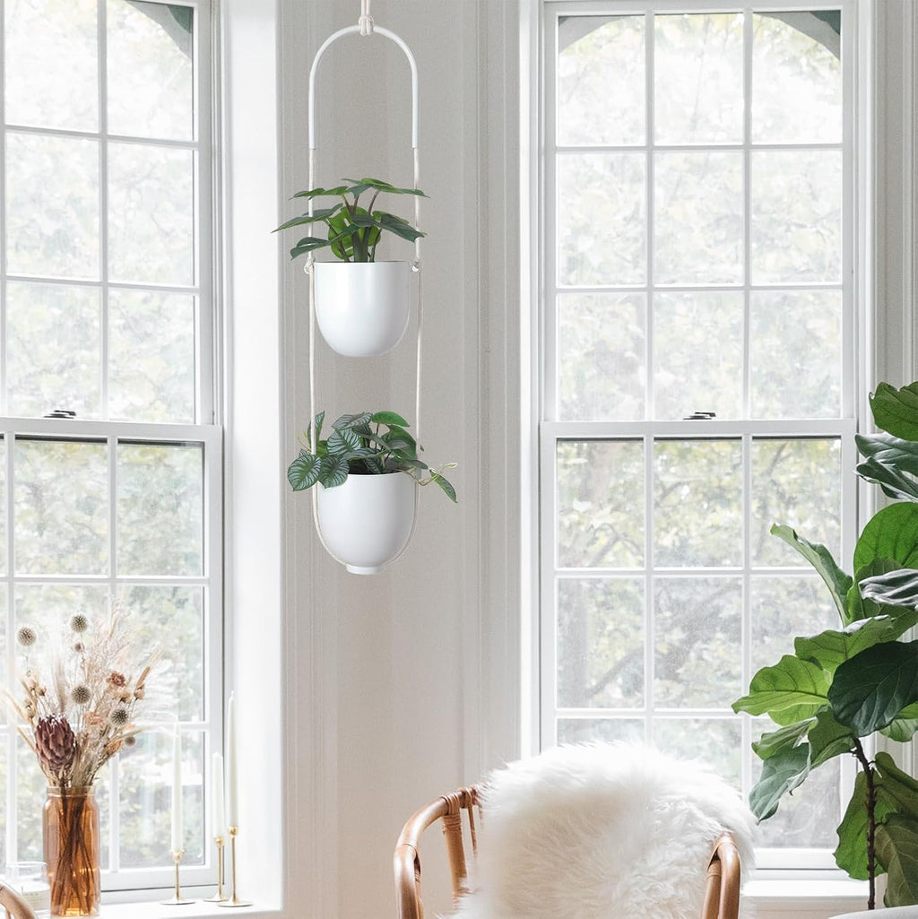 Hanging Planters 2 Tiers Metal Plant Hangers for Indoor Outdoor Plants Wall Ceiling Hanging Flower Pot Basket Holders