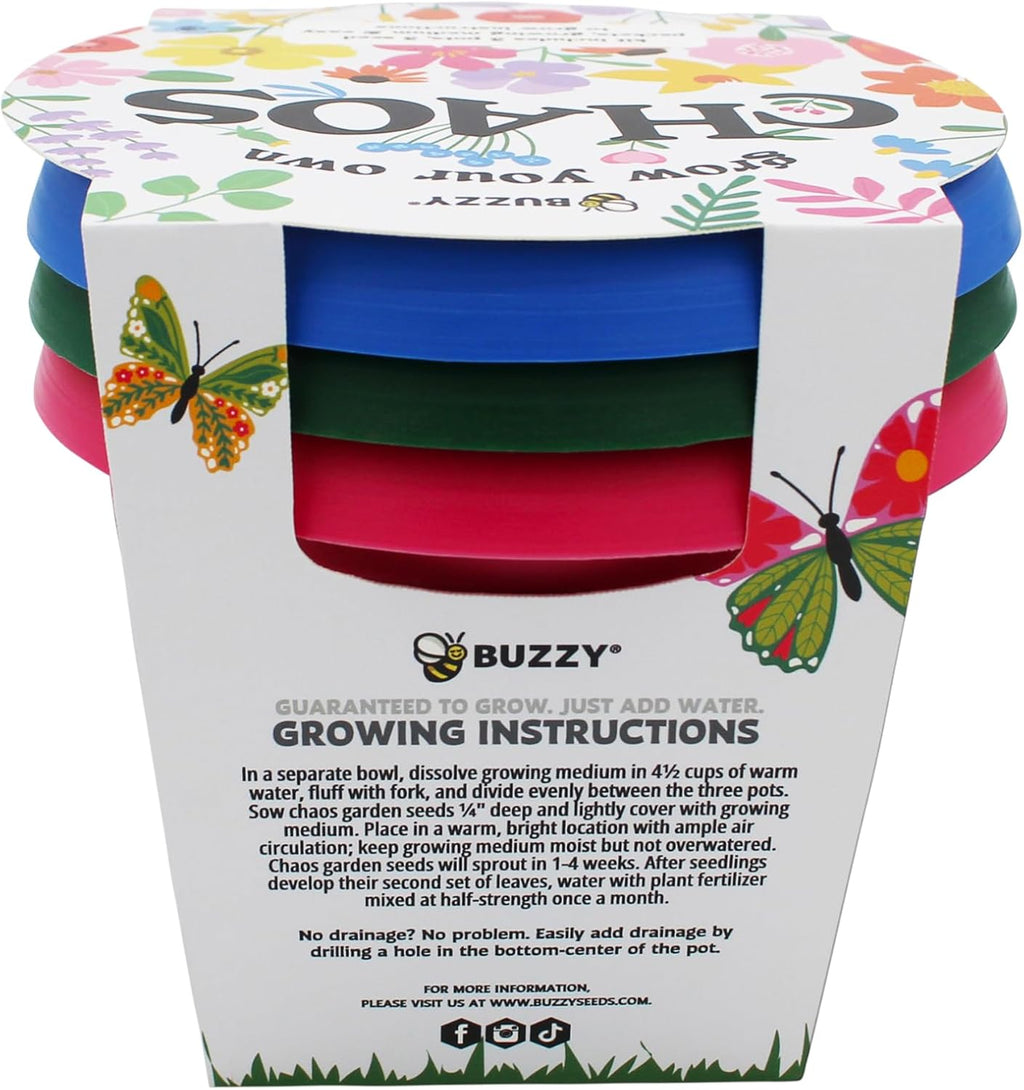 Buzzy Seeds Chaos Garden Grow Kit 3-Pack - Decorative Planter - Complete Indoor/Outdoor Gardening Kit with Seeds