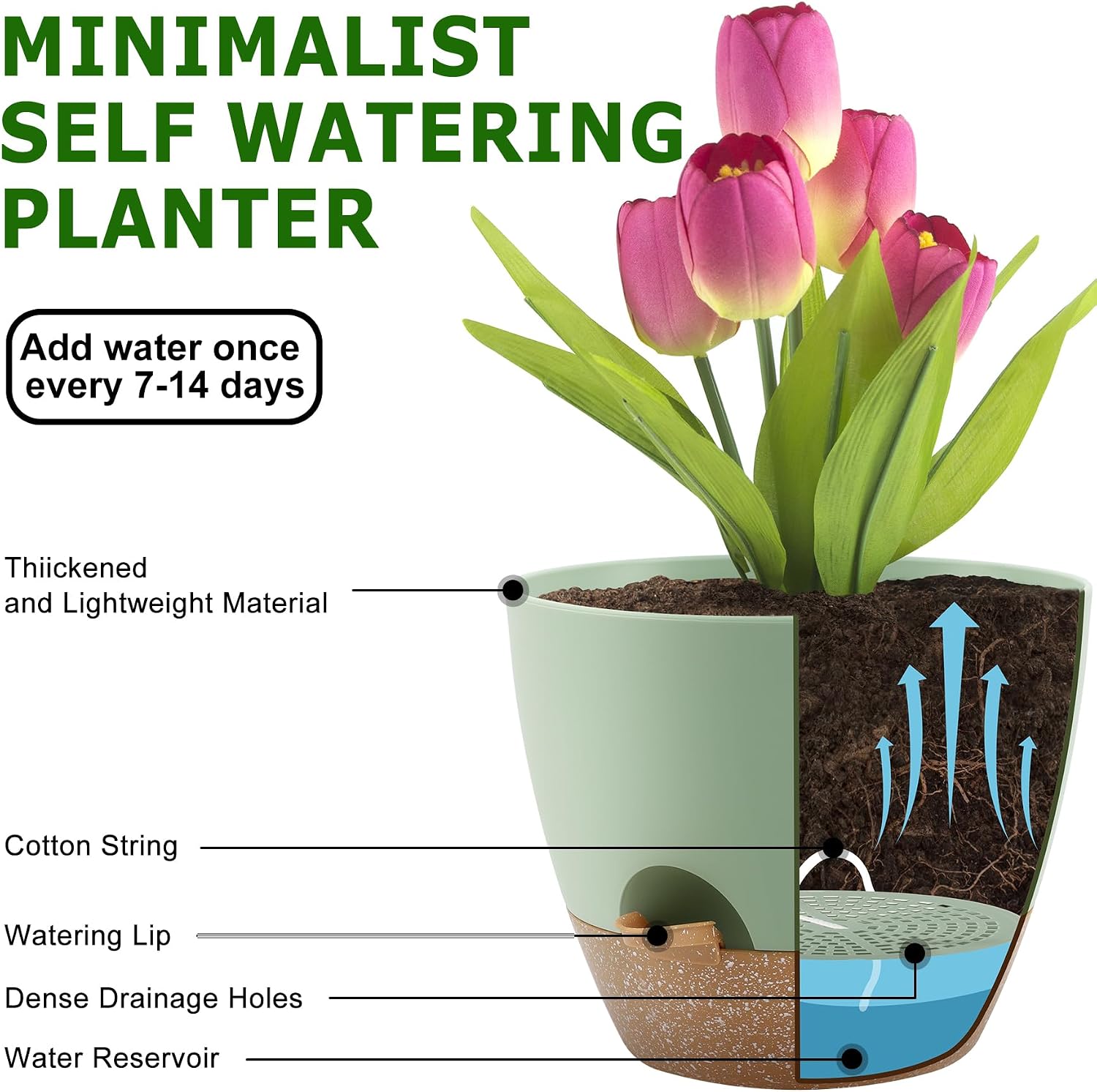 Plant Pots 12/10/9 Inch Self Watering Pots, Set of 3 Plastic Planters with Drainage Holes and Saucers,Plastic Flower