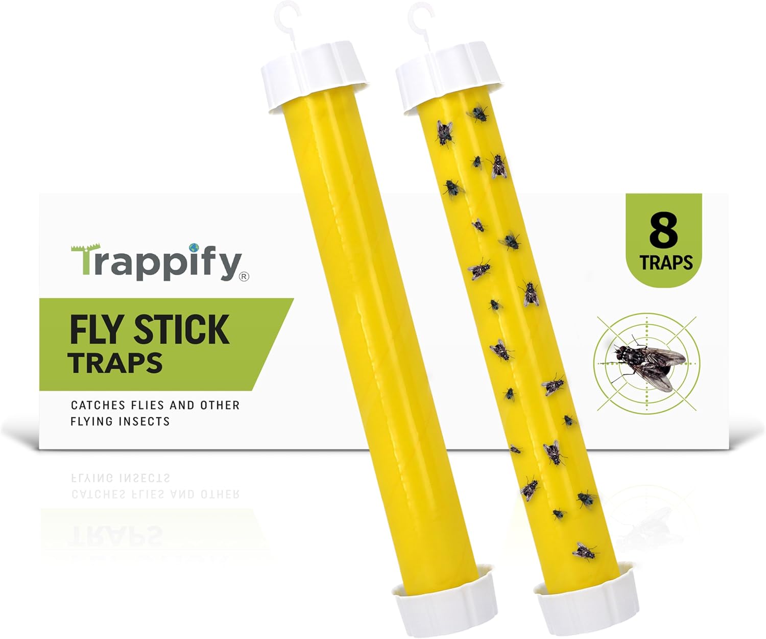 Trappify Hanging Fly Trap & Fruit Fly Traps for Indoors, Yellow, 8 Pack | Recycled Paper Stick with Ultra-Tacky