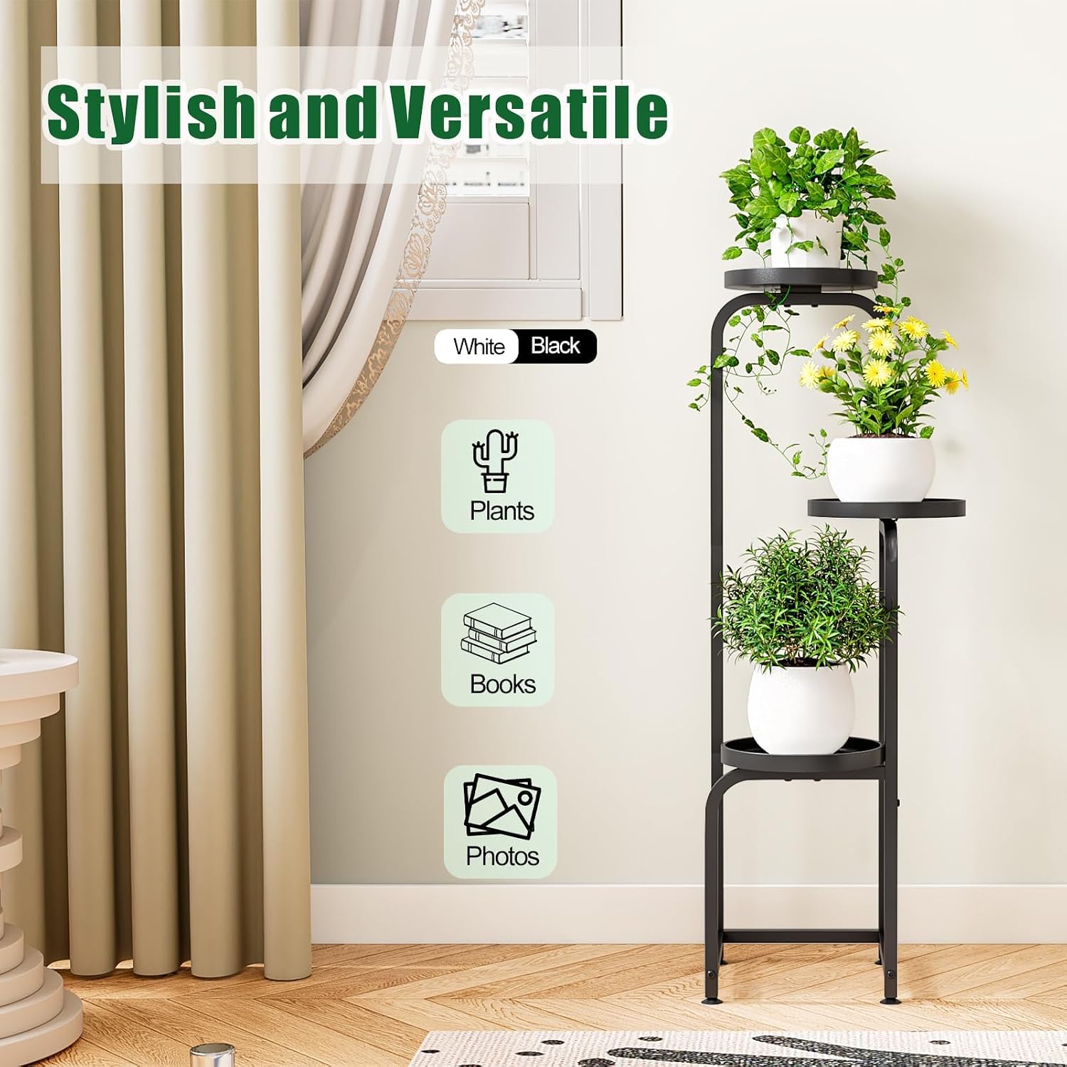 INGIORDAR Plant Stand Indoor Outdoor Corner Tiered Plant Shelf 3 Tier Metal | Space-saving Tiered Design Displays