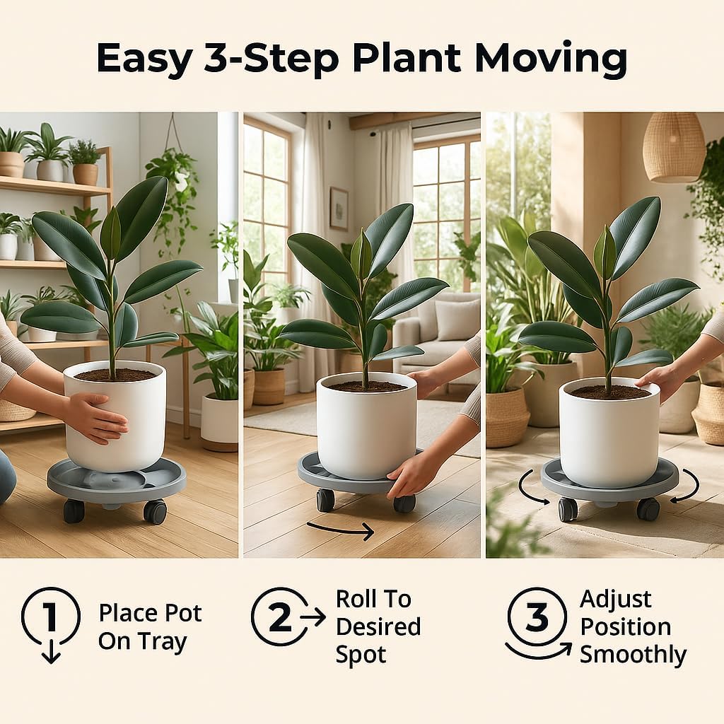 Rolling Plant Stand Outdoor 3 Pack 17.3 Inch Plant Caddy with Wheels, Grey | Durable plant platform, smooth mobility