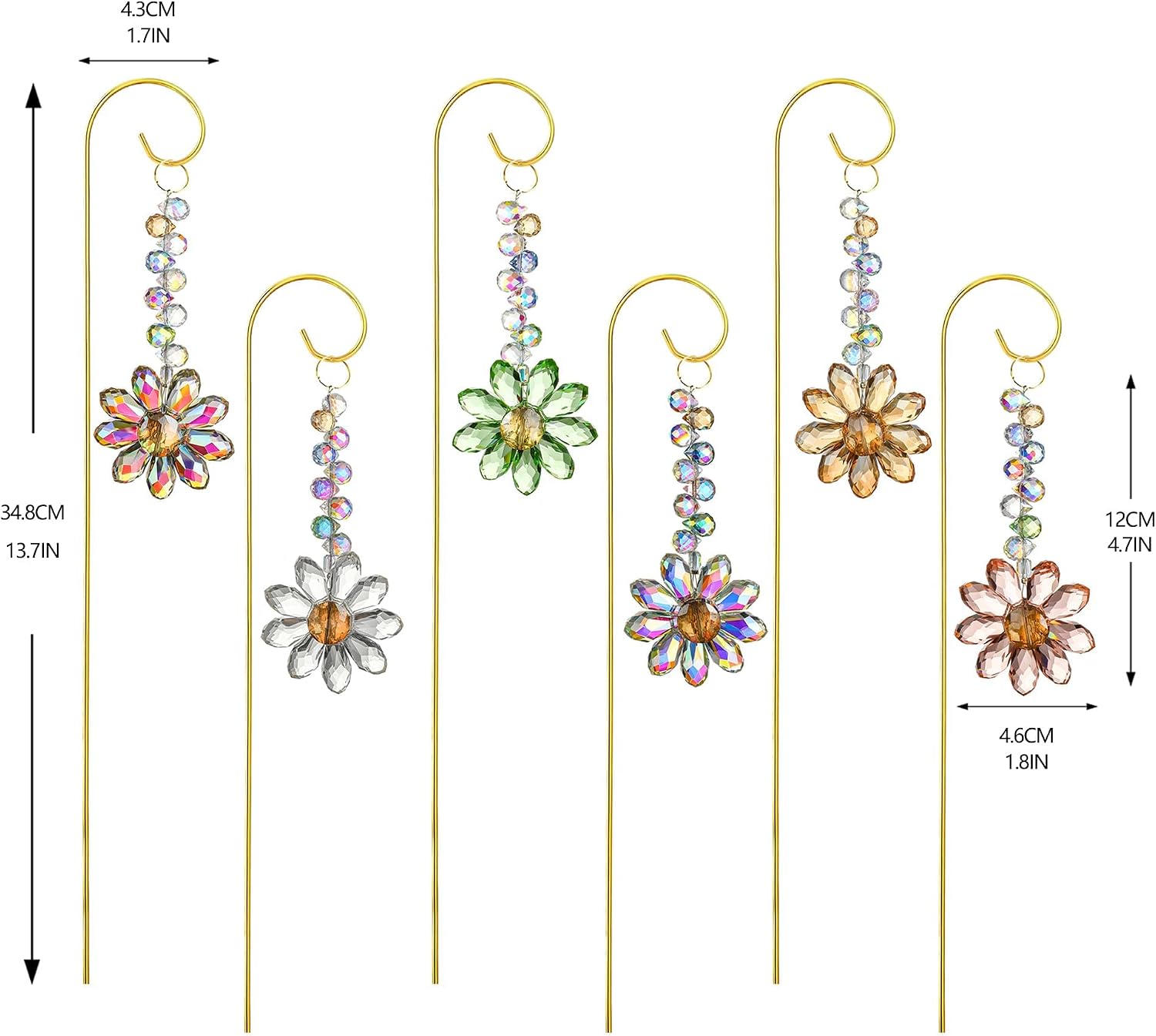 6 Pcs Colorful Crystal Sunflower Suncatcher Garden Stake with Trellis Decor | Crystal Sunflower Sun Catchers Garden