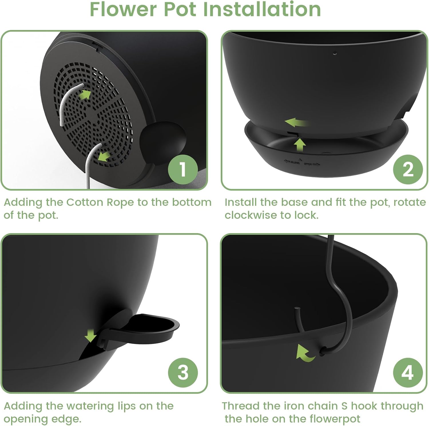 3 Pack 10 Hanging Flower Pots with Chains Self Watering Plastic Planters for Indoor Outdoor Plants, Sturdy Triangular
