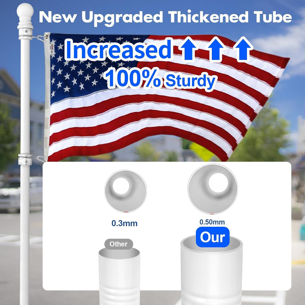 Anovo Flag Pole Kit- Upgraded Holder, Stainless Steel 7 FT Flag Poles with1 Inch Metal 360° Rotating Flag Pole Rings