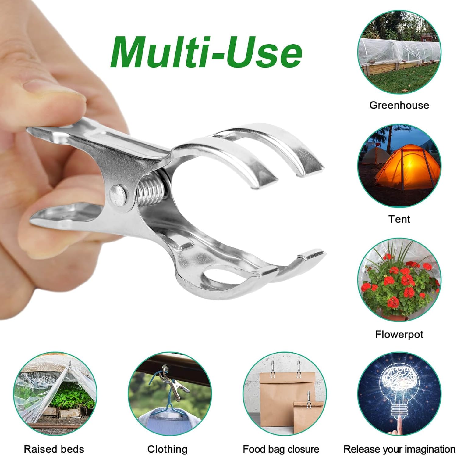 60 Pack Large Garden Clips for Netting, Clamps with 2''Jaw Opening | 3.3'' Stainless Steel Greenhouse Clamps for 3/4"