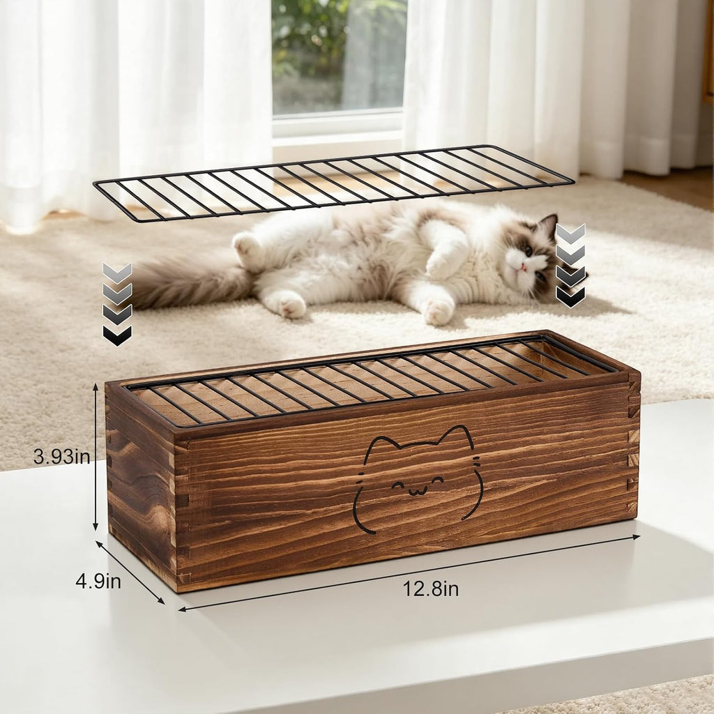 Wooden Cat Grass Planter (no Seeds Included),Cat Grass Kit for Indoor Cats with Anti-Digging Grid, Potting Soil