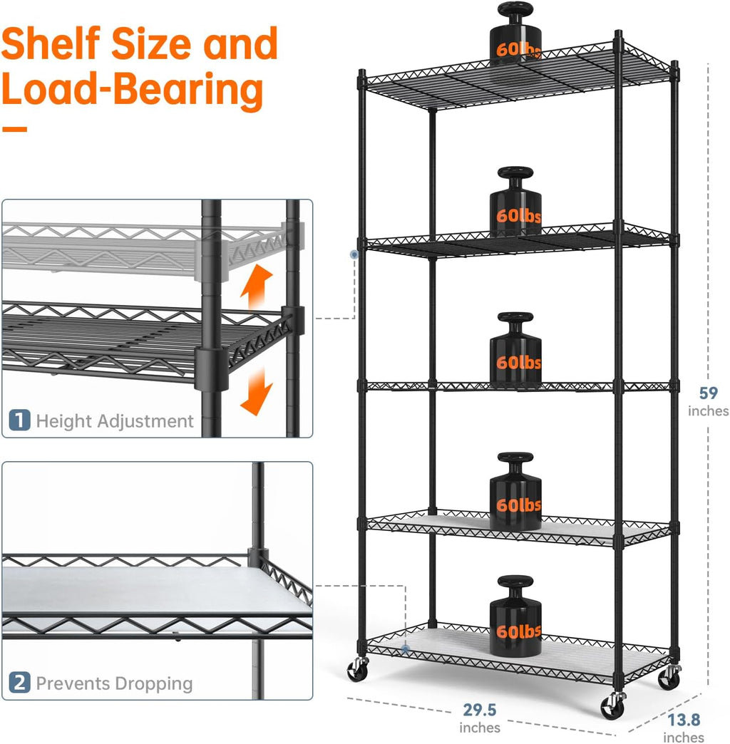5-Tier Plant Shelf with Grow Light, 29.5x13.8x59in | Grow Light Shelf, Indoor Plant Stand, 4-Pack Full Spectrum LED