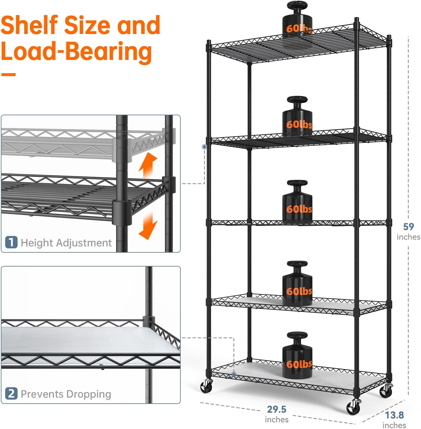 5-Tier Plant Shelf with Grow Light, 29.5x13.8x59in | Grow Light Shelf, Indoor Plant Stand, 4-Pack Full Spectrum LED