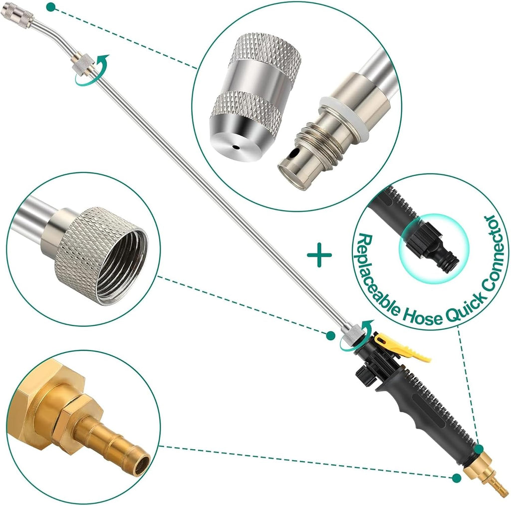 4 Pack 29" Adjustable Sprayer Wand, Shut Off Valve | Brass Barb Fits 3/8 in Hose, Stainless Steel Tube, Lockable