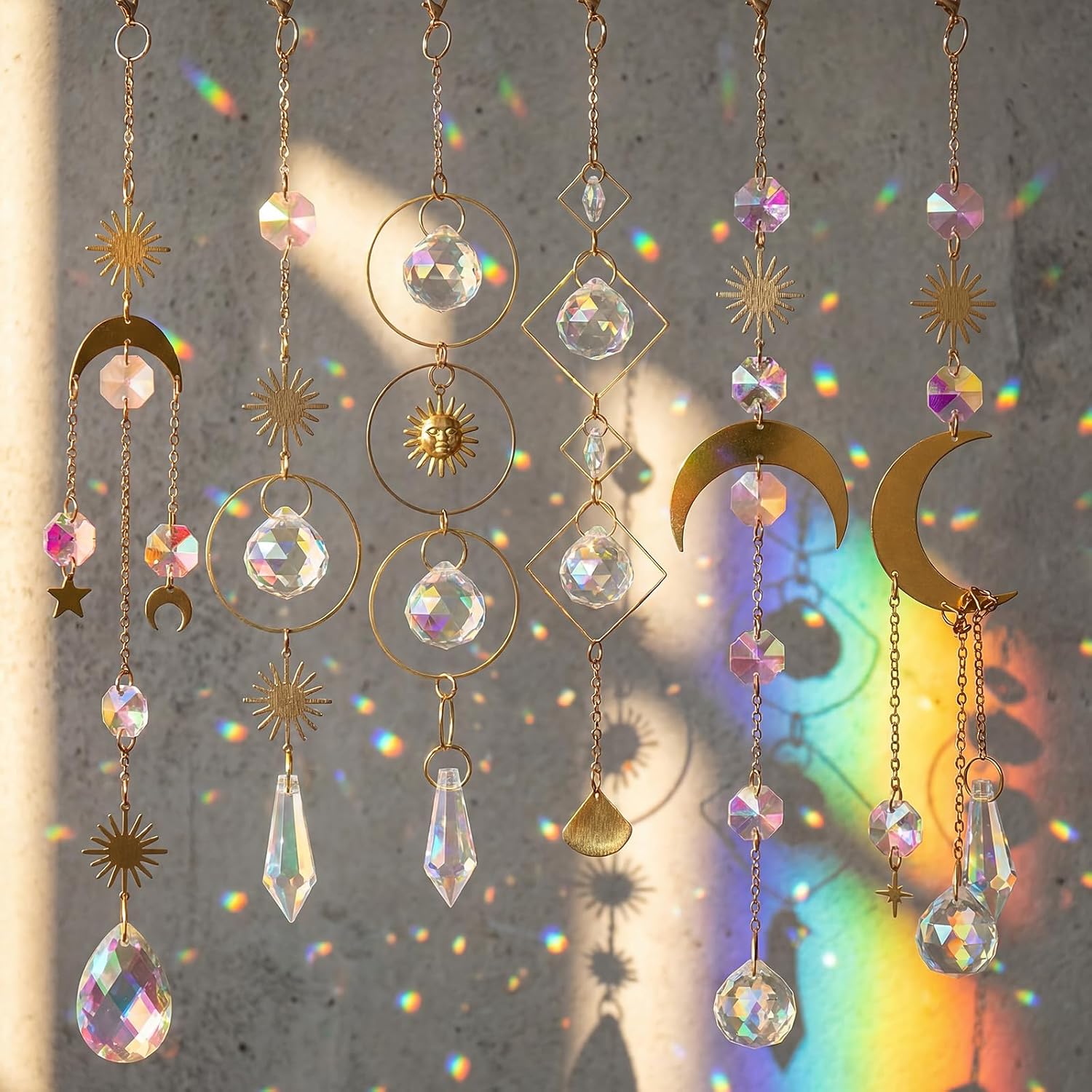 6 Pcs Plant Propagation Station Colorful Crystal Suncatcher, Handmade Boho Rooting Vase, Hanging Window Plant