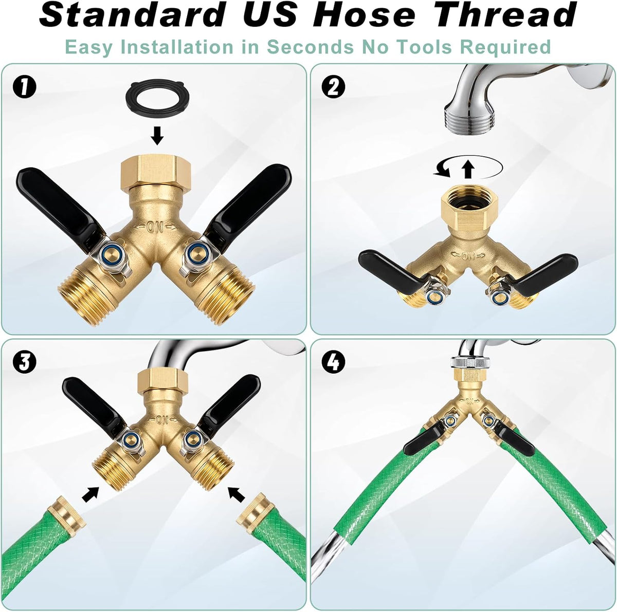 Garden Hose Splitter 2 Way,Brass 3/4" GHT with Long Handles | Heavy-Duty Brass Y Connector with Shut Off Valves,Water